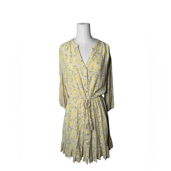 LOVESTITCH - Boho Long Sleeve Floral Yellow Mini Dress - Picture 3 of 5